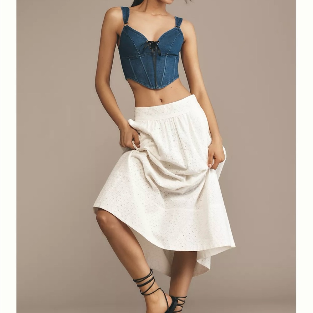 Anthropologie Denim Corset Crop Top in Dark Blue